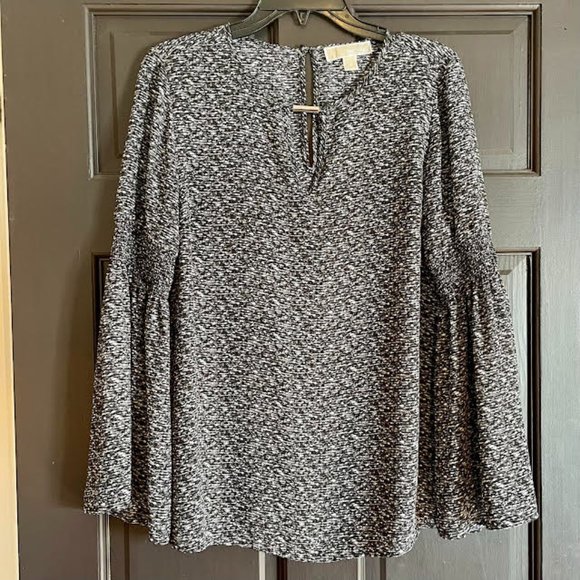 Black and White Michael Kors Blouse with Bell Sleeves: Size M - Picture 2 of 8